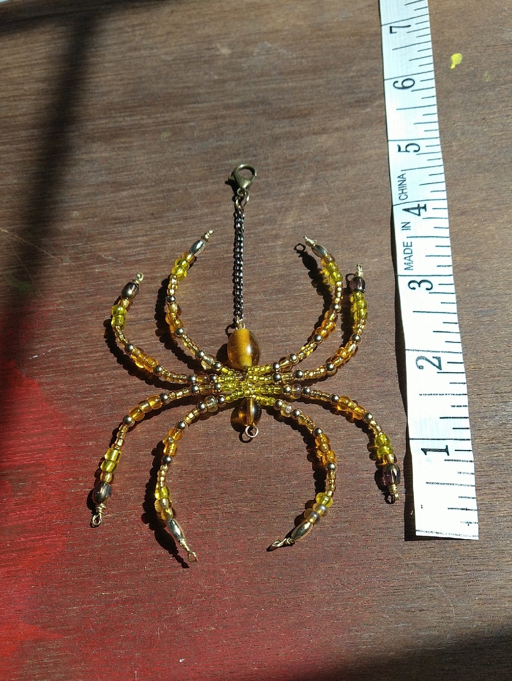 Hand Crafted Honey Drop Beaded Spider • Yellow, Amber, & Gold Accented - Picture 7 of 13